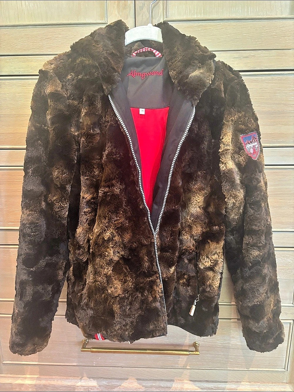 Almgwand Faux Fur Zip Jacket Brown & Black Size 36 Like New